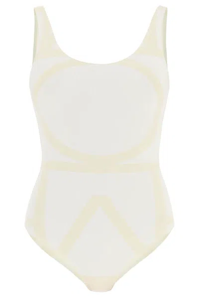 Totême Toteme One Piece Monogram Swimsuit Women In White, Beige