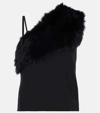 Totême One-shoulder-top Mit Shearling In Black
