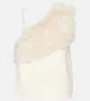 Totême One-shoulder Shearling-trimmed Top In Weiss