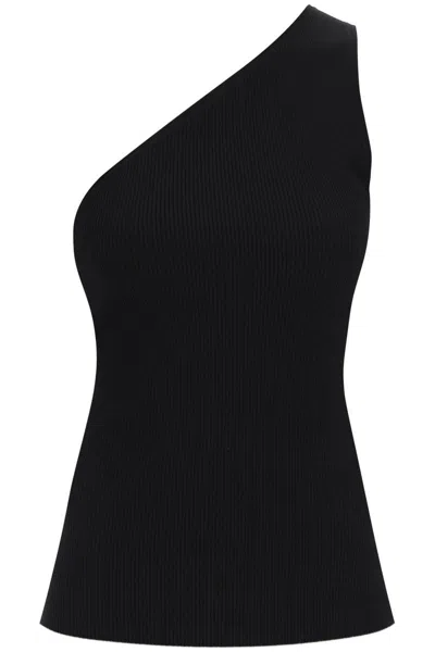 Totême One-shoulder Top In Ribbed Knit In Nero