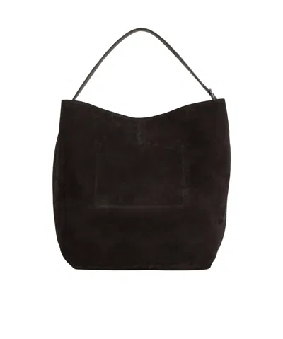 Totême Open-top Suede Tote Bag In Black