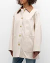 Totême Organic Cotton Barn Jacket With Leather Collar In Light/pastel Grey