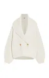 Totême Toteme Double Breasted Shawl Collar Wool Blend Rib Cardigan In Ivory