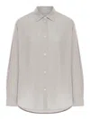 Totême Womens Pale Grey Melange Curved-hem Long-sleeves Woven-blend Shirt In Grey