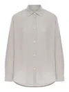 Totême Womens Pale Grey Melange Curved-hem Long-sleeves Woven-blend Shirt In Grey