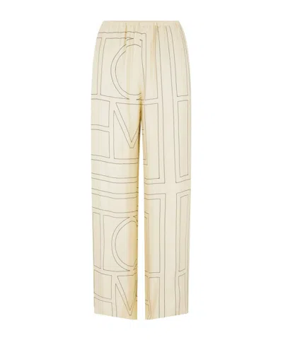 Totême Monogram Silk Straight-leg Ankle Pajama Pants In Brown