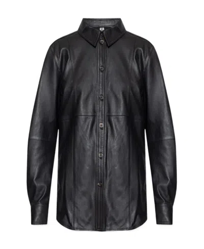 Totême Panelled Leather Shirt In Black