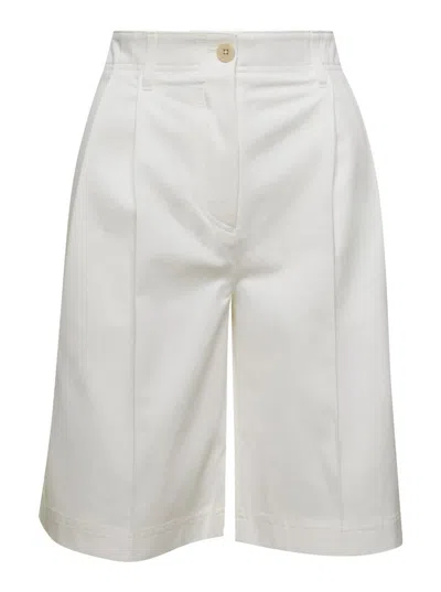 Totême Relaxed Pleated Twill Cotton Shorts In White