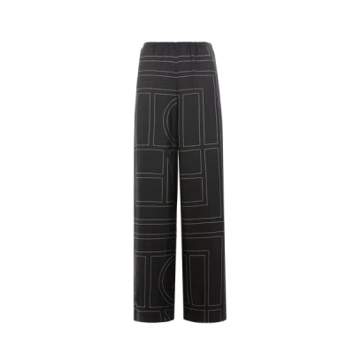 Totême Toteme Women Silk Trousers With Monogram Logo Embroidery In Multi