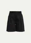 Totême Pleated Cotton Twill Shorts In Black