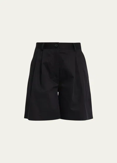 Totême Pleated Cotton Twill Shorts In Black