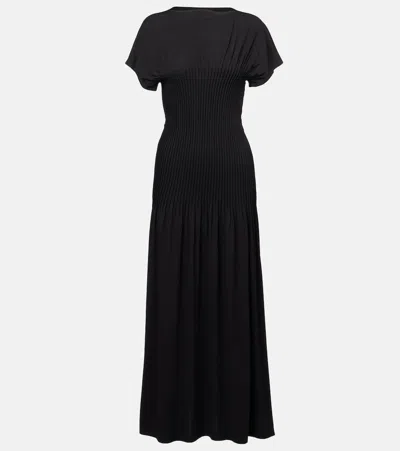 Totême Toteme Knife Pleated Cap Sleeve Jersey Maxi Dress In Black