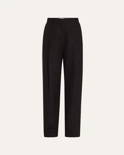 Totême Pleated Straight Wool Trousers In Black