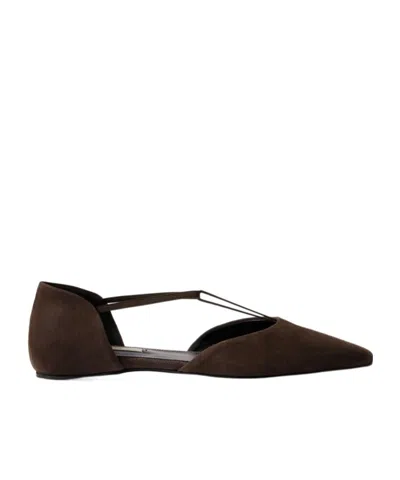Totême Brown Suede T-strap Ballerina Flats In Pepper 273