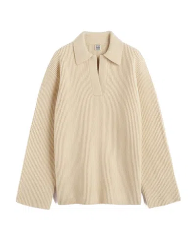Totême Polo Collar Wool-blend Jumper In Nude