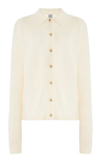 Totême Straight-collar Cashmere Shirt In White