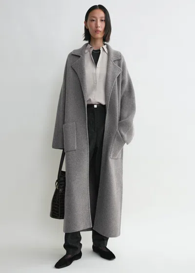 Totême Long Rib Knit Cardigan Coat In Grey