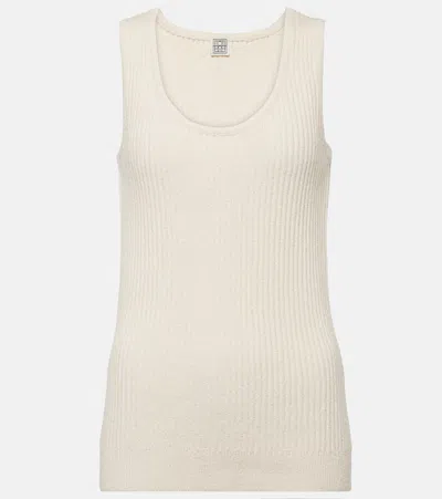 Totême Ribbed-knit Cotton-blend Bouclé Tank Top In White