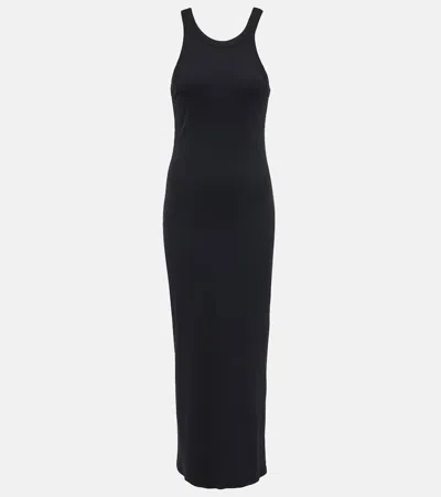 Totême Ribbed-knit Cotton-blend Jersey Midi Dress In Black