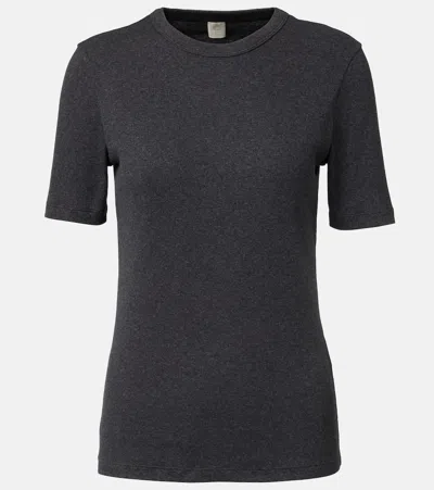 Totême Ribbed-knit Cotton-blend Jersey Top In Grey
