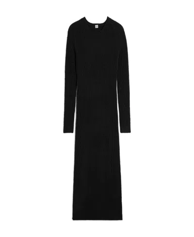 Totême Long Sleeved Ribbed Maxi Dress In Black