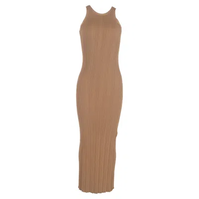 Totême Ribbed-knit Midi Dress In Beige Viscose