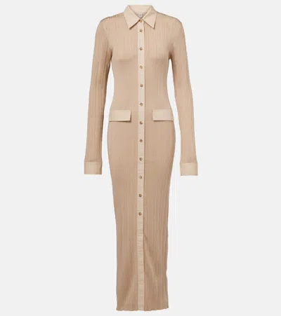 Totême Poplin-trimmed Ribbed-knit Maxi Dress In Brown