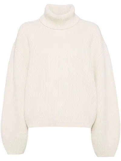 Totême Ribbed Turtleneck Top In Beige