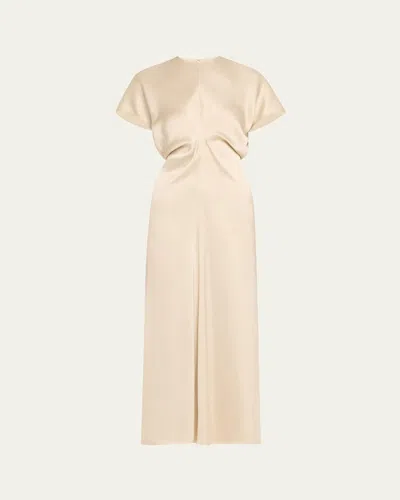 Totême Womens Cream Cap-sleeves Ribbed Woven Maxi Dress In Beige