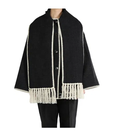 Totême Fringe Embroidered Scarf Wool Jacket In Multi
