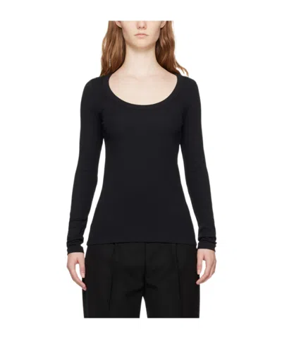 Totême Scoop-neck Fine-ribbed T-shirt In Black