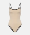 Totême Contrasting-trim Scoop-neck Swimsuit In Light Hay