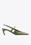 Totême The Sharp Cutout Glossed-leather Slingback Pumps In Green