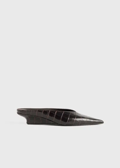 Totême Sharp Croco-embossed Wedge Mules Dark Brown