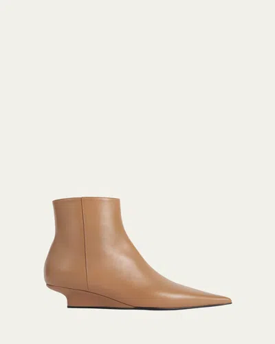 Totême Sharp Leather Ankle Bootie In Brown