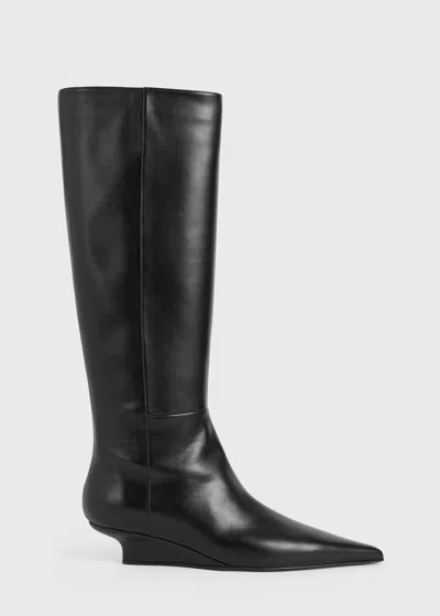 Totême Sharp Leather Knee-high Boots Black