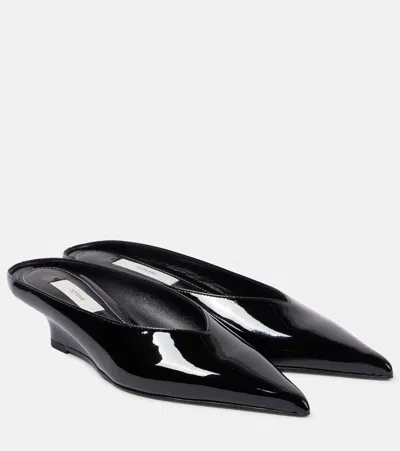 Totême Sharp Patent-leather Wedge Mules Black