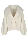 Totême Toteme Double Breasted Shawl Collar Wool Blend Rib Cardigan In White