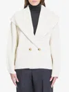 Totême Toteme Double Breasted Shawl Collar Wool Blend Rib Cardigan In Cream