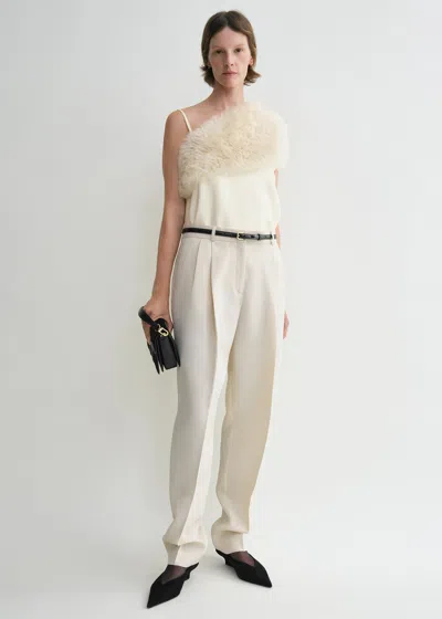 Totême One-shoulder Shearling-trimmed Top In Macadamia