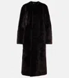 Totême Soft Shearling Coat Bark In Brown