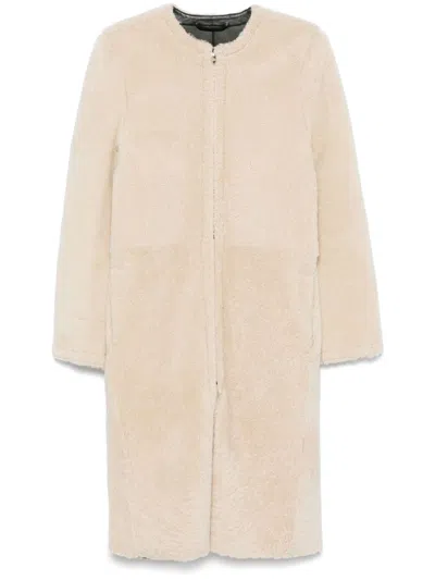 Totême Shearling Coat In Beige