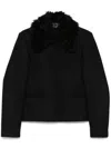 Totême Toteme Wool Blend Jacket With Removable Genuine Shearling Collar In 黑色