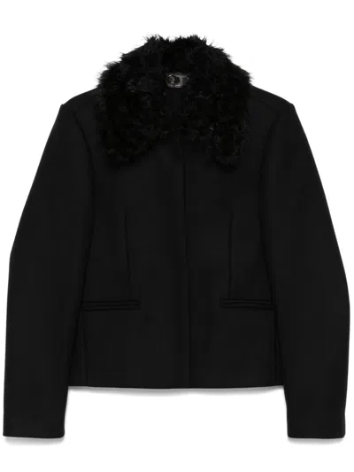 Totême Toteme Wool Blend Jacket With Removable Genuine Shearling Collar In Black