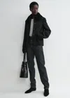 Totême Shearling Collar Jacket Black In Black
