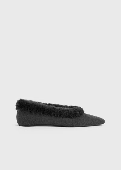 Totême Shearling-edge Flannel Ballerinas Dark Grey Melange