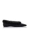 Totême Toteme Genuine Shearling Trim Velvet Pointed Toe Ballet Flat In Grey