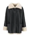 Totême Two-tone Shearling Zipped Jacket In Black Leather In Black