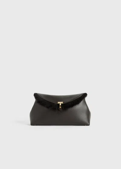 Totême Shearling T-lock Clutch Bark