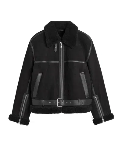 TOTÊME SHEARLING-TRIM ZIP-UP SUEDE JACKET
